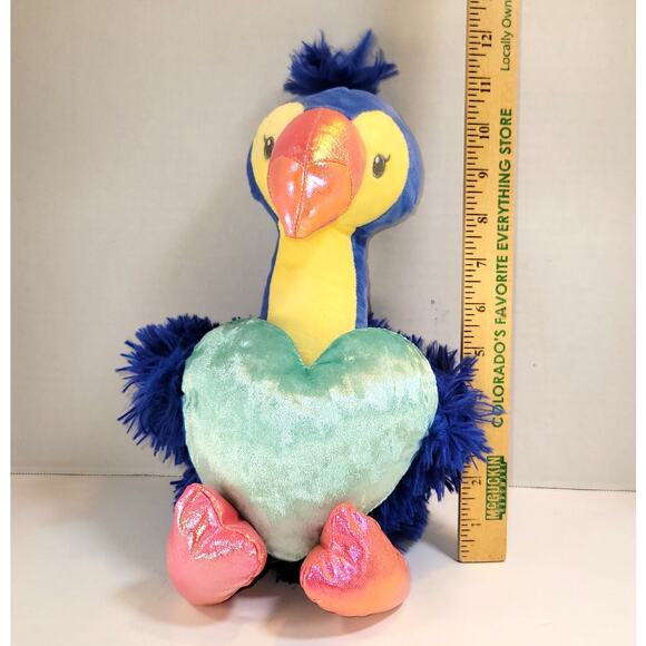Blue Flamingo with Green Heart Plush Bird Stuffed Animal 12" Plushy Stuffy Soft - Picture 12 of 12